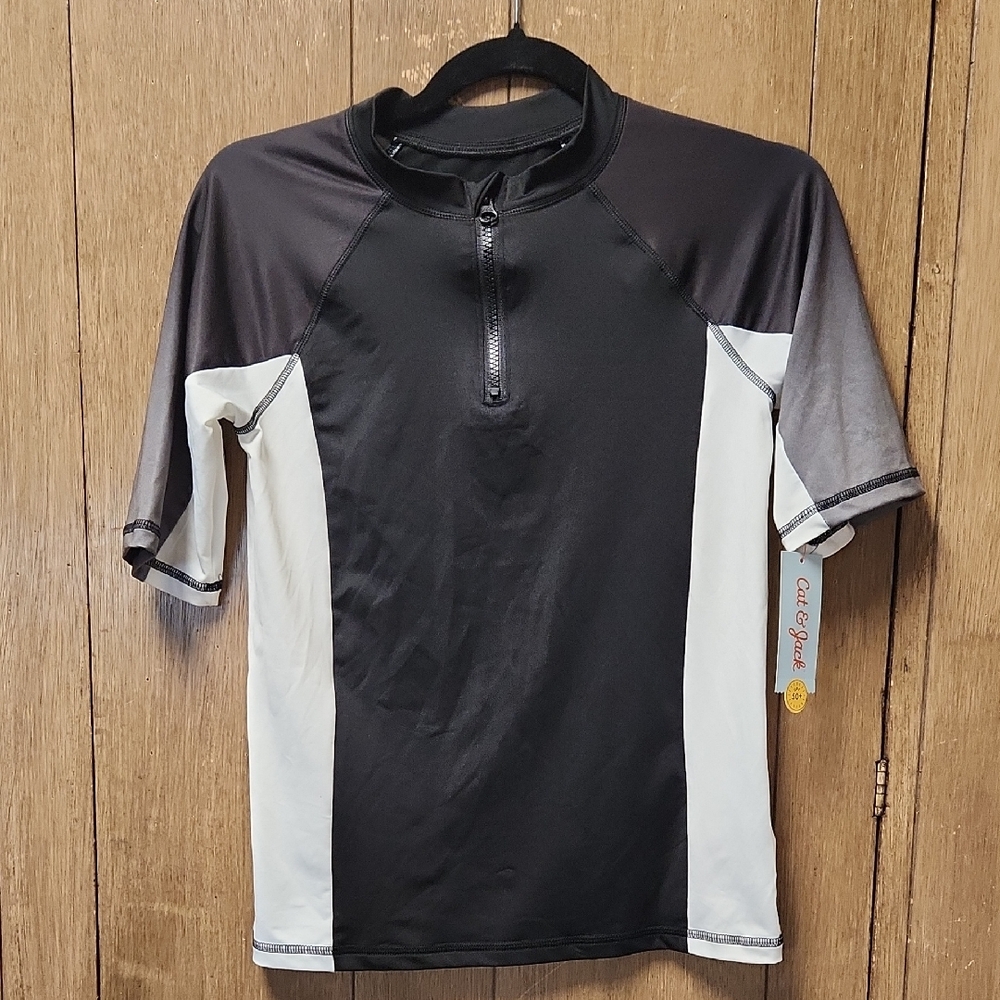 Cat & Jack Black and White Kids Swim Rashguard